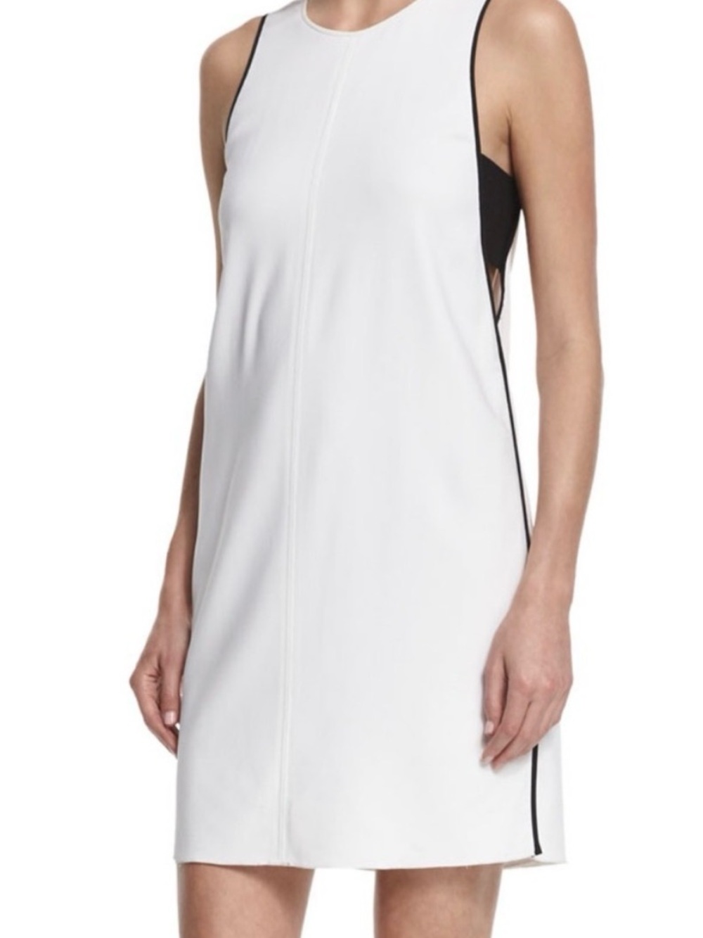 Rag & Bone White Midi Sheath Dress with Black Side Panels and Piping